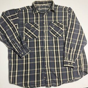 Vintage Carhartt Shirt Mens 2XL Grey Black Flannel Plaid Button Up Long Sleeve